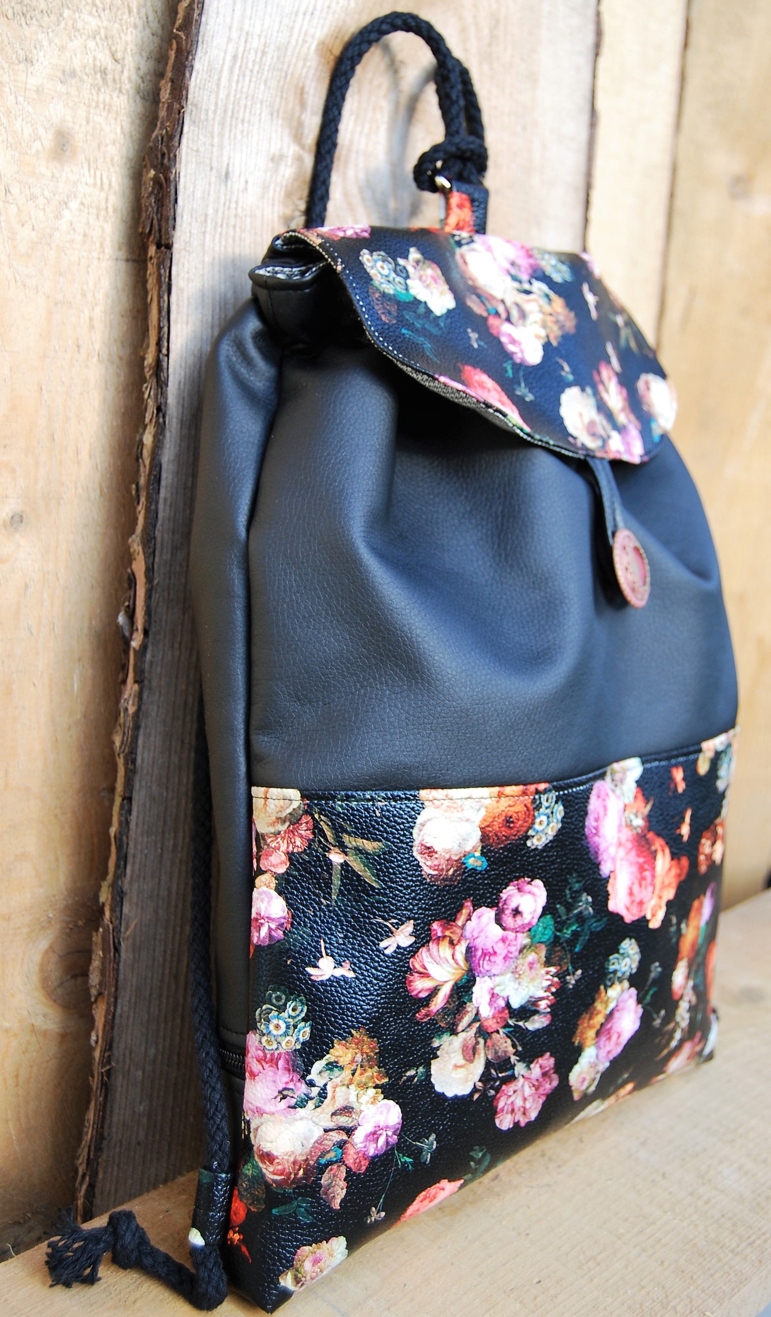 Backpack Rose Vintage Black Flowers Backpack For Women | Etsy