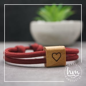Pulsera de corazón personalizada grabada para pareja, regalo de madera, Día de la Madre, Día del Padre, Navidad, San Valentín, Paracord