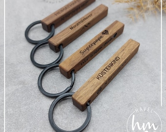 Wooden keychain with individual engraving personalized as a gift