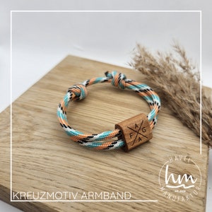 Kreuzmotiv Armband [1] Personalisiert mit Gravur Partnerarmband Holz Geschenk Muttertag Vatertag Herrentag Weihnachten Valentinstag Paracord