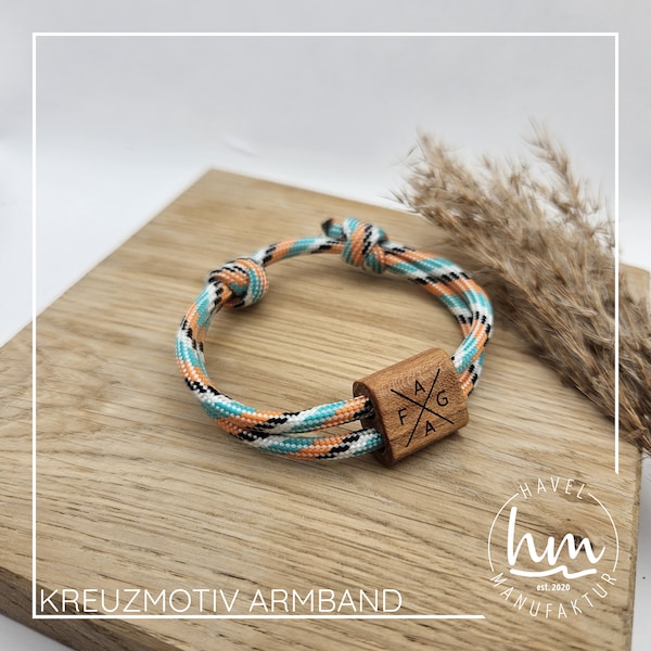 Pulsera con motivo de cruz [1] Personalizada con grabado pulsera de pareja regalo de madera Día de la Madre Día del Padre Día del Hombre Navidad San Valentín Paracord