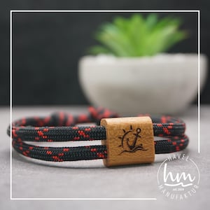 Pulsera de ancla de sol con olas, grabado personalizado, pulsera de pareja, regalo de madera, Día de la Madre, Día del Padre, Navidad, San Valentín, Paracord