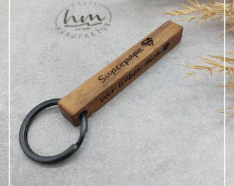 Keychain Superpapa Personalized Walnut Wood Gift Mother's Day Father's Day Christmas Birthday Valentine's Day