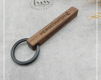 Keychain home port personalized walnut wood gift Mother's Day Father's Day Christmas Birthday Valentine's Day