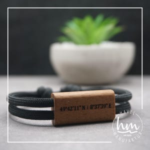 Pulsera de coordenadas (larga) Pulsera personalizada grabada para pareja Regalo de madera Día de la Madre Día del Padre Navidad San Valentín Paracord
