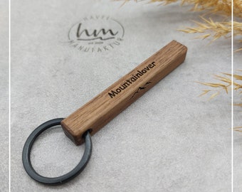 Schlüsselanhänger Mountainlover Personalisiert  Nussbaum Holz Geschenk Muttertag Vatertag Weihnachten Geburtstag Valentinstag