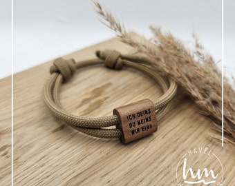 Text Bracelet [4] Personalized with engraving Partner Bracelet Wood Gift Mother's Day Father's Day Christmas Valentine's Day Paracord