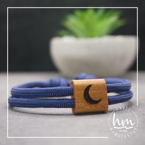 Pulsera de luna creciente, pulsera personalizada grabada para pareja, regalo de madera, Día de la Madre, Día del Padre, Navidad, San Valentín, paracord.