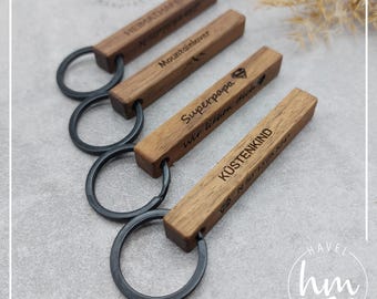 Keychain Personalized Walnut Wood Gift Mother's Day Father's Day Christmas Birthday Valentine's Day