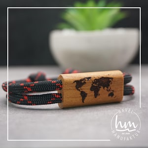 Pulsera de mapa del mundo (larga) con grabado personalizado, pulsera de pareja, regalo de madera, Día de la Madre, Día del Padre, Navidad, San Valentín, Paracord
