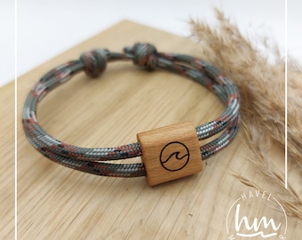 Symbol Armband [2] Personalisiert mit Gravur Partnerarmband Holz Geschenk Muttertag Vatertag Weihnachten Valentinstag Paracord