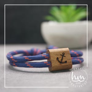 Pulsera de ancla personalizada grabada para pareja, regalo de madera, Día de la Madre, Día del Padre, Navidad, San Valentín, Paracord