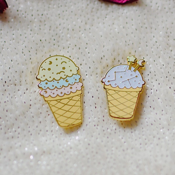 Cosmic Ice Cream Enamel Pin Badge Lapel Pin Kawaii Cute Glitter Small Gift Pastel Stars Sun Moon