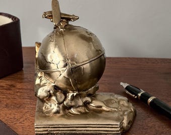K&O Military Airplane Book End Pre WWII Randolph Field San Antonio Metal Globe