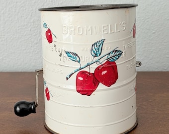 Bromwell's Vintage 3 Cup Flour Sifter With Apple Design 1950's