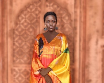 Orange Caftan Oriental Silk Kaftan Designer Kaftan Maxi Dress Beautiful Kaftan Dressing Gown Handmade