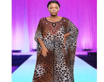 Kaftan leopard Print caftan for women, beach wear kaftan, luxury caftan top regular wear kaftan dress for women