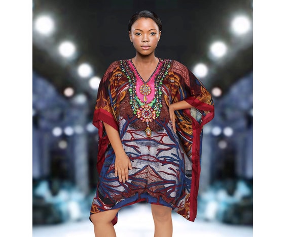 Designer Print Silk Caftan Dress 