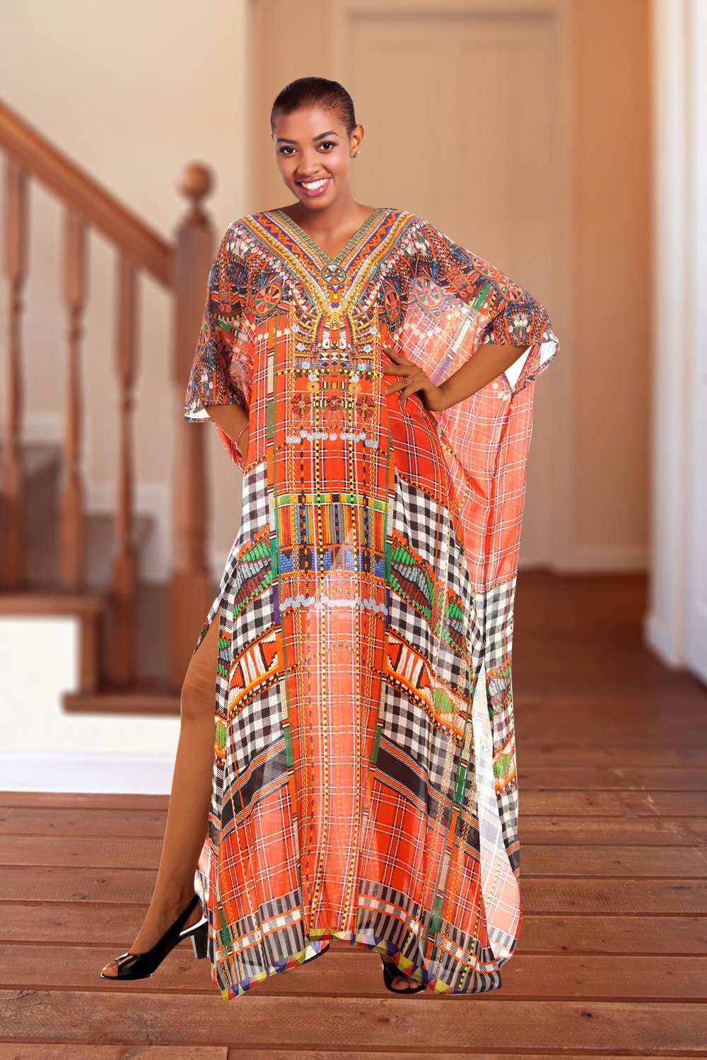 Pure Silk Kaftan Stylish Full Length Embleshed Caftan Dress