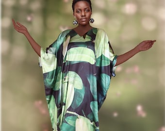 Floral Print Silk Kaftan: Plus Size Beach Cover Up