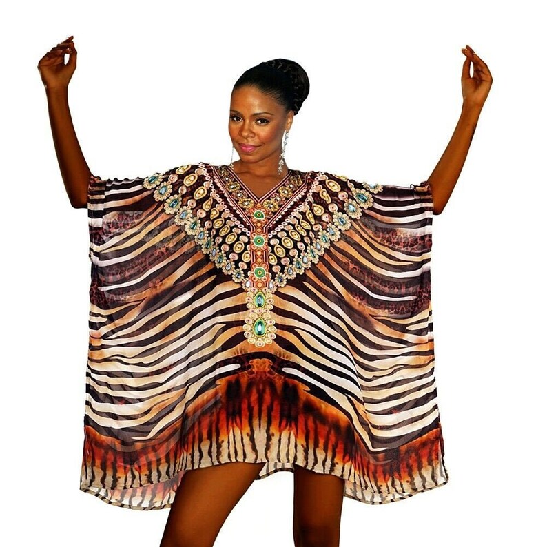 Animal Print Kaftan Short Silk Kaftan Beach Wear Kaftan Resort Wear