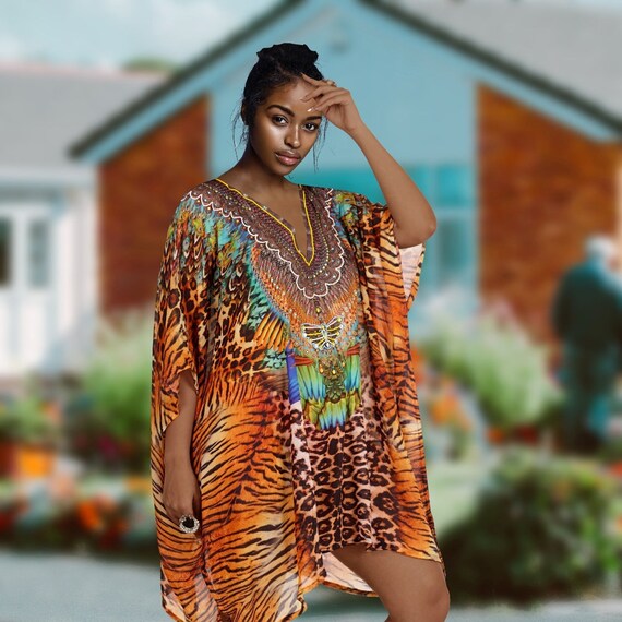 Short animal print kaftan silk kaftan tops kaftan luxury beach Etsy