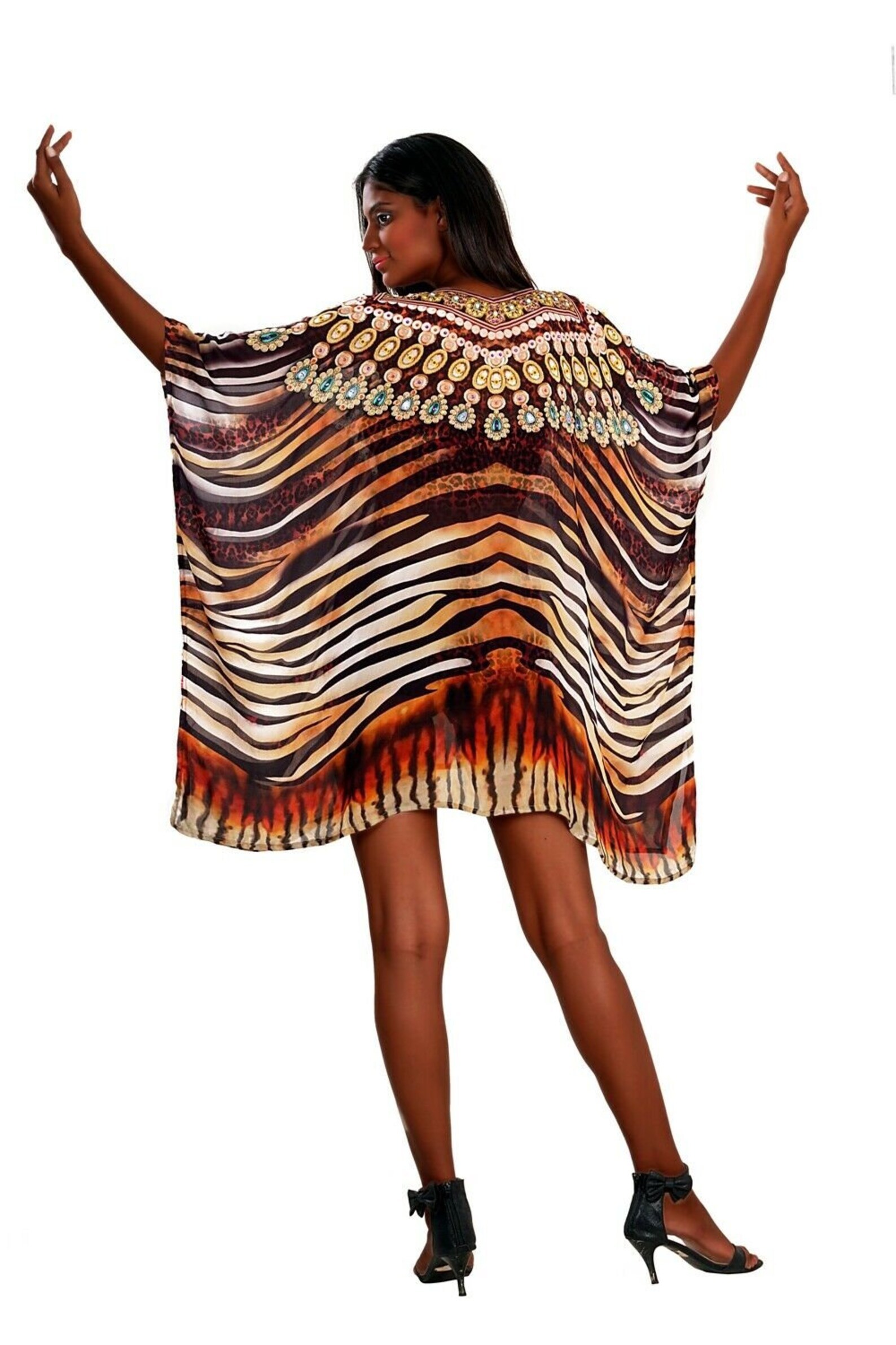 Animal Print Kaftan Short Silk Kaftan Beach Wear Kaftan Resort Wear