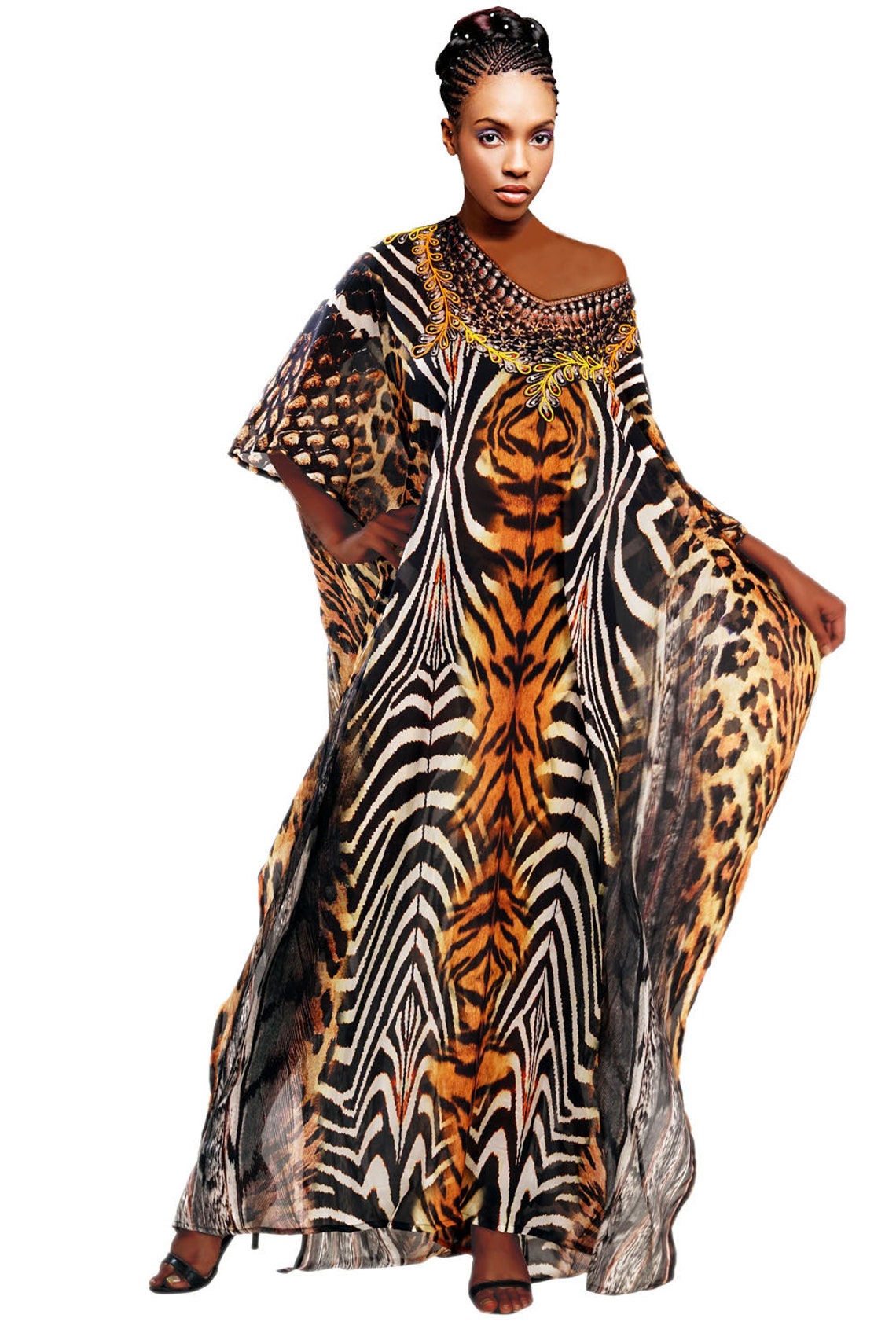 Tiger print Silk beach cover up kaftan swim dress Plus size | Etsy