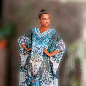 Georgette Long Kaftan Dress: Lightweight Beach Cover-Up