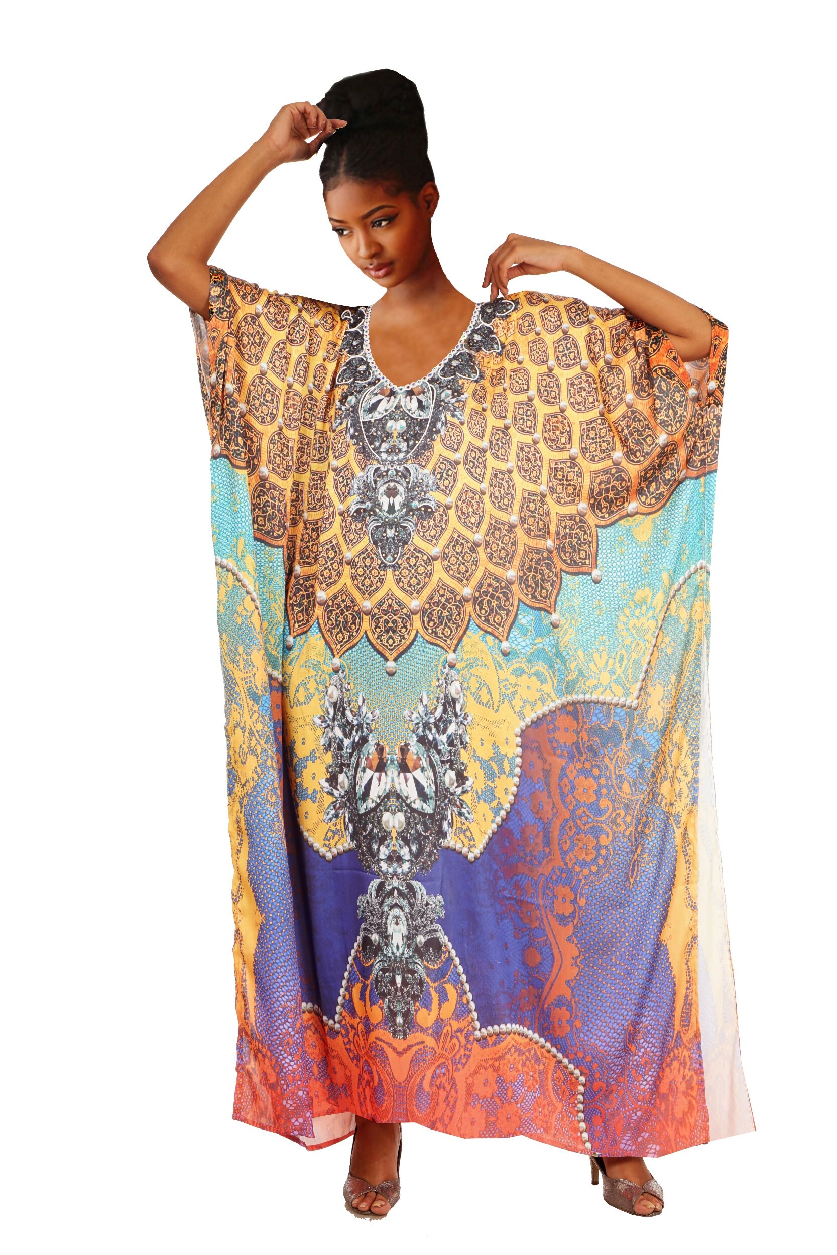 Beaded kaftan long silk kaftans silk caftan maxi dress resort Etsy