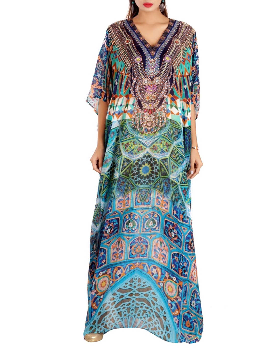 Geometric Print Silk kaftan dress for women beach party kaftan | Etsy