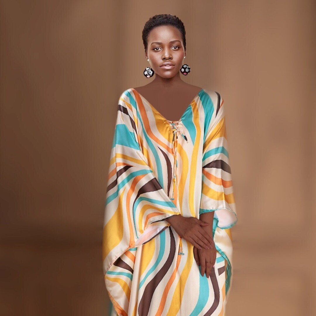 Lace up Caftan Designer Kaftan Dress Beach Party Kaftan Causal Kaftan for Women Long Silk