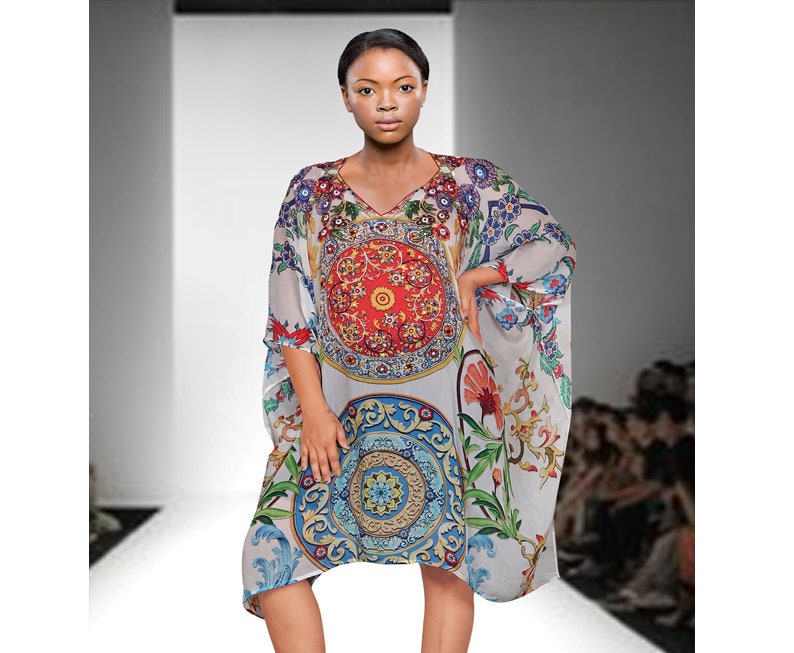 Silk Kaftan Boho Dress Gift Short Silk 