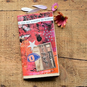 notebook hand-bound 7.5x13.5cm "I live on moments of happiness"