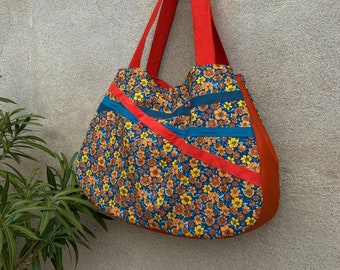 Sac fourre tout Soufiko orange pétrole et fleurettes