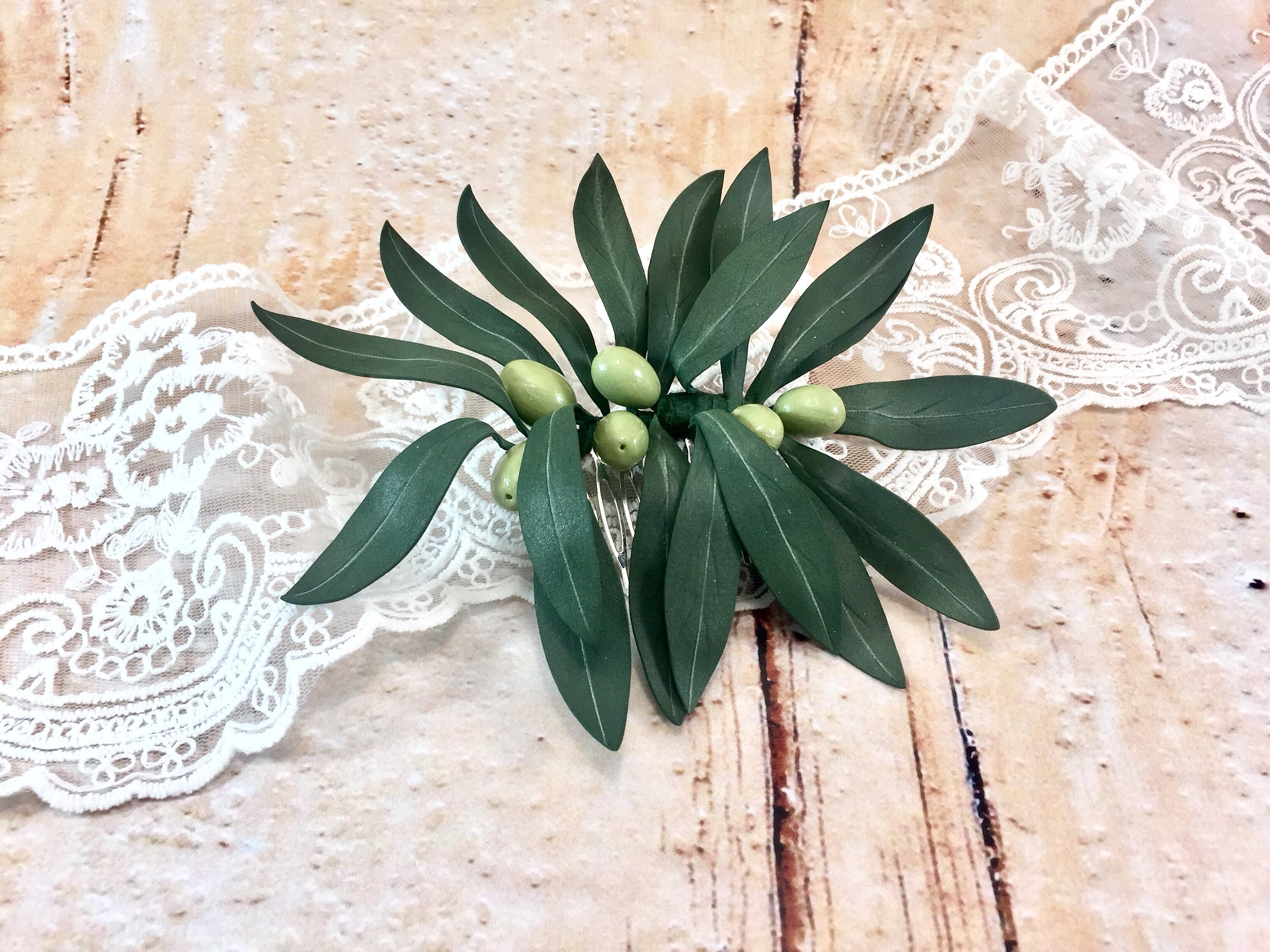 Green olive leaves hair comb Berries olive Greenery headpiece Etsy