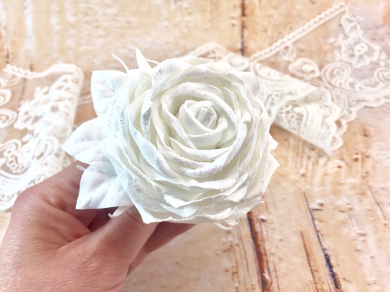 White rose hair pins Wedding flower hairpiece Bridal floral pins