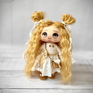 Hand painted textile doll Curly dolls Rag dolls  Stuffed doll Cloth dolls Fabric doll Cotton doll Soft doll Art doll Ooak doll
