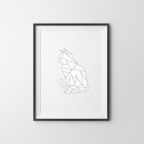 Geometric Cat - Geometric Cat Print, Cat Poster, Cat Wall Art, Wall Art, Animal Poster, Cat Lover, Pet Gift, Cat Lover Gift