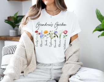 Grandma's Garden Shirt, Custom Birth flower Shirt, Mother's Day Gift, Mom's Garden, Personalized Mom Shirt
