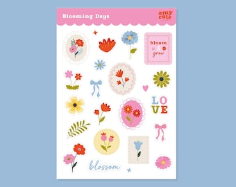 Blooming Days Floral Sticker Sheet | Matte Flower Stickers for Journaling, Planners, Scrapbooking & Crafts