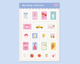 Stamp Collection Sticker Sheet | Cute Postage Stamp Matte Stickers for Journaling, Planners, Scrapbooking and Pen Pal Letters