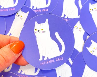 Internal Rage Cat Sticker: Grumpy Cat Meme - Holographic Vinyl