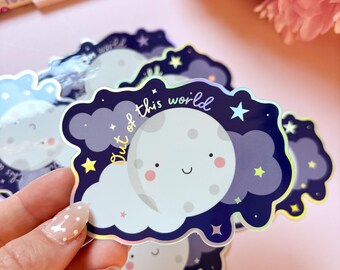 Holographic Moon & Stars Sticker: Kawaii Vinyl Decal