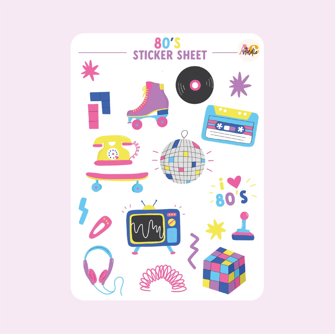 80s Theme Sticker Sheet: Glossy, Hand-drawn Designs - Etsy