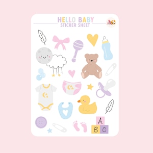 Hello Baby Sticker Sheet | Cute stickers | Card making | Baby theme | Unisex Baby stickers