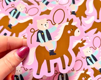Cowboy Bear Sticker - Kawaii  - Gloss Vinyl Sticker for Water Bottles, Laptops, Journals