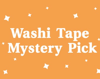 May include: Orange background with white stars and the text "Washi Tape Mystery Pick" in white.
