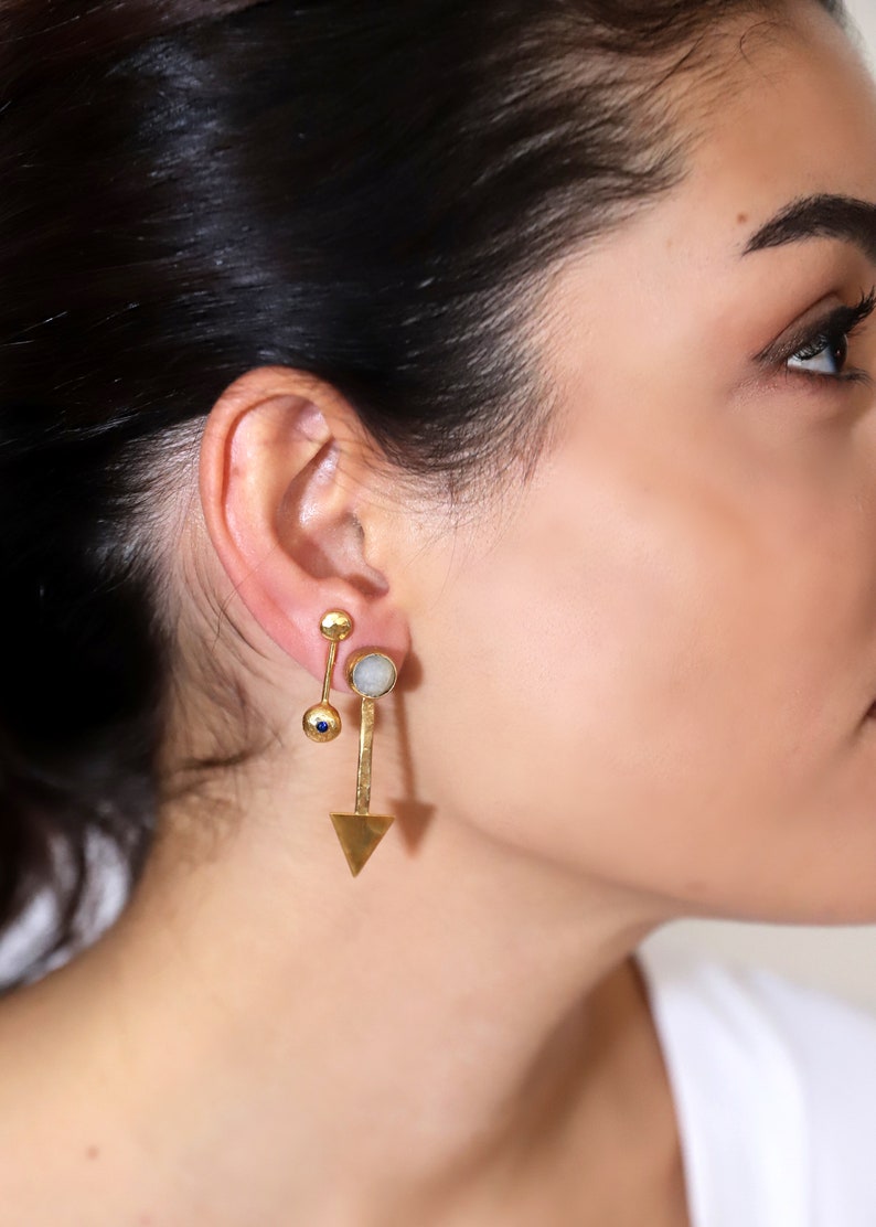 Gemstone Jewelry Gold Plated Birthstone Handmade Labradorite Arrow Drop Stud Earrings