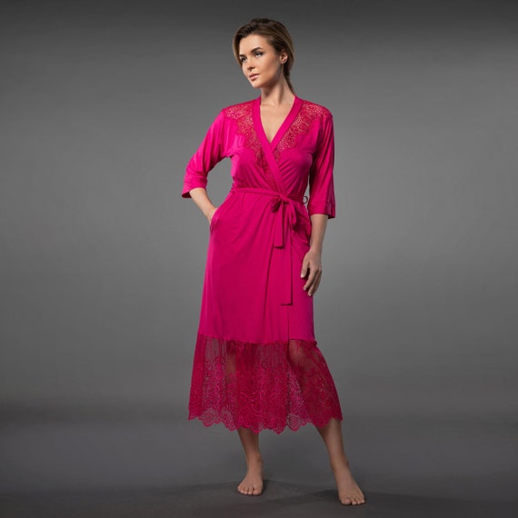 Dressing Gown Women With Trim Loungewear Long | Etsy